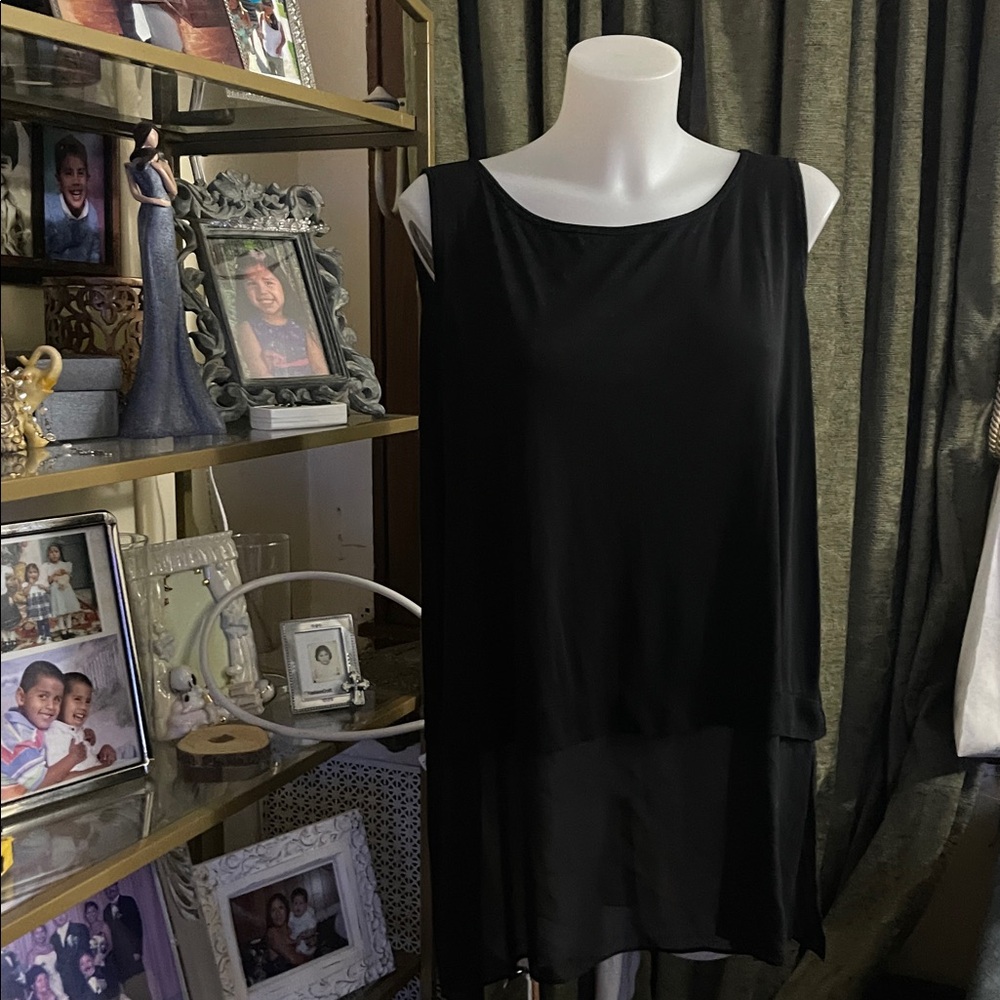 Eileen Fisher Black Stretch Silk Jersey Asymmetrical Tunic 1X $258 - Picture 5 of 9